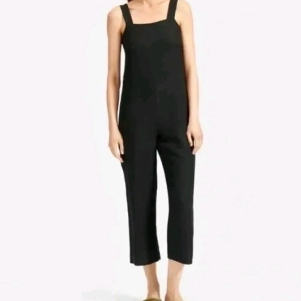 Everlane Square Neck Crop Flax Linen Overall Jumpsuit Size 6 Washed Black